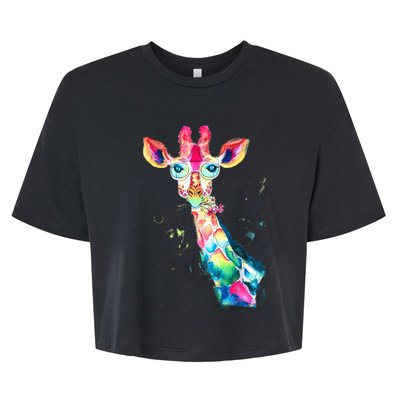 Bright Watercolor Giraffe Art Gift Design Bella+Canvas Jersey Crop Tee