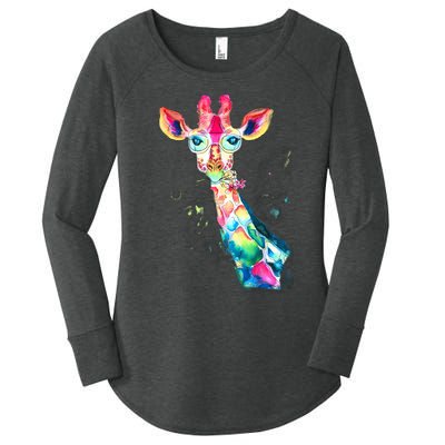 Bright Watercolor Giraffe Art Gift Design Women's Perfect Tri Tunic Long Sleeve Shirt