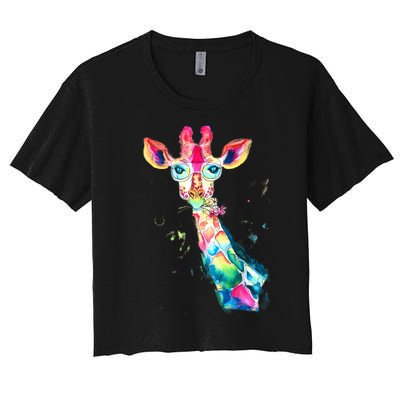 Bright Watercolor Giraffe Art Gift Design Women's Crop Top Tee