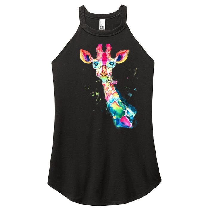 Bright Watercolor Giraffe Art Gift Design Women’s Perfect Tri Rocker Tank