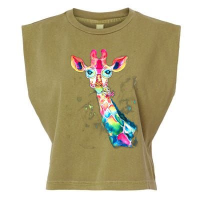 Bright Watercolor Giraffe Art Gift Design Garment-Dyed Women's Muscle Tee