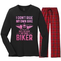 Biker Wife Girl I Ride My Own Biker Funny Motorcycle Women's Long Sleeve Flannel Pajama Set 