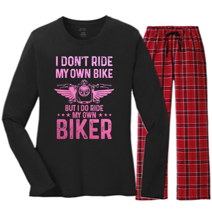 Biker Wife Girl I Ride My Own Biker Funny Motorcycle Women's Long Sleeve Flannel Pajama Set 