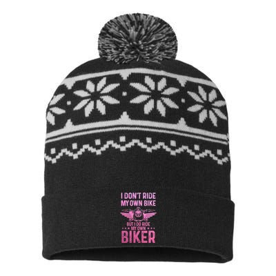 Biker Wife Girl I Ride My Own Biker Funny Motorcycle USA-Made Snowflake Beanie