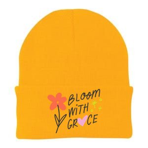 Bloom With Grace Summer Quote Knit Cap Winter Beanie