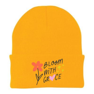 Bloom With Grace Summer Quote Knit Cap Winter Beanie