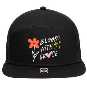 Bloom With Grace Summer Quote 7 Panel Mesh Trucker Snapback Hat