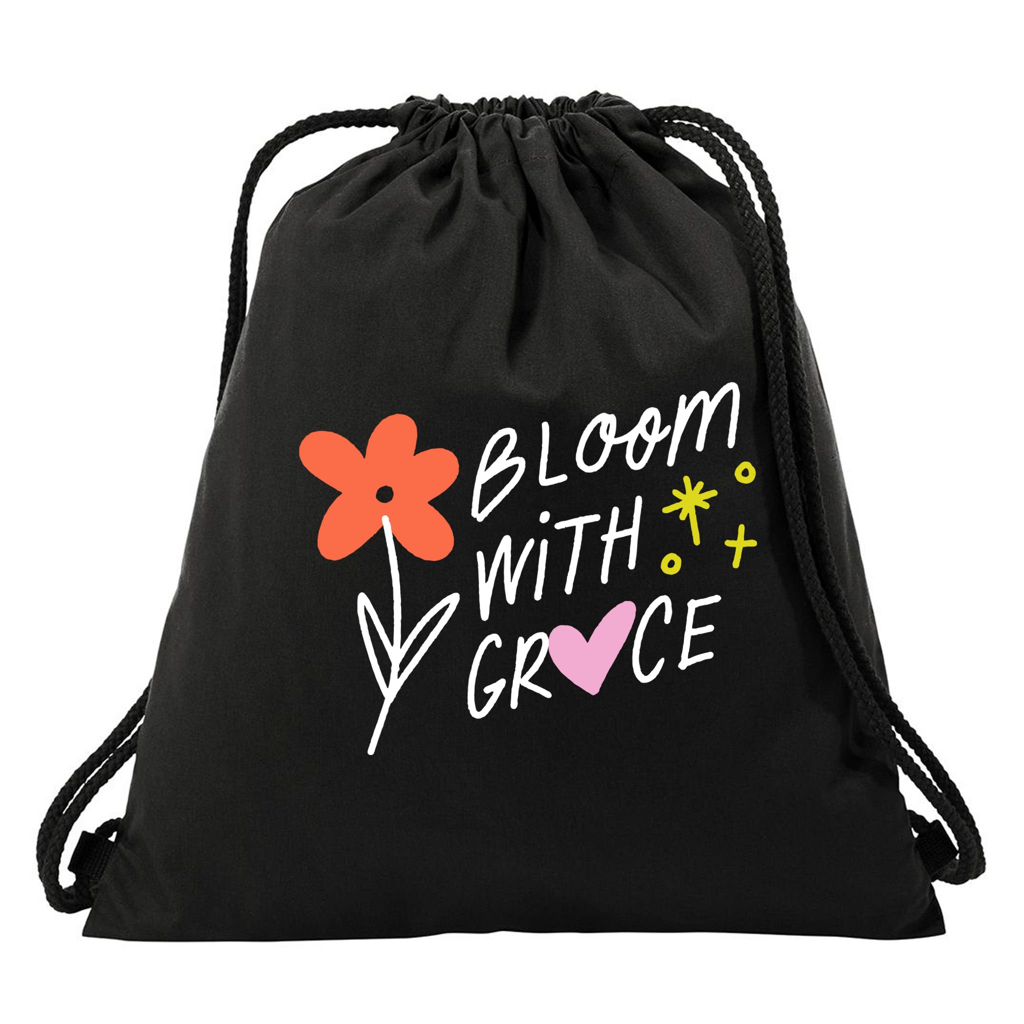 Bloom With Grace Summer Quote Drawstring Bag