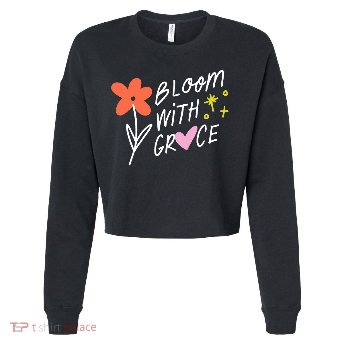 Bloom With Grace Summer Quote Cropped Pullover Crew