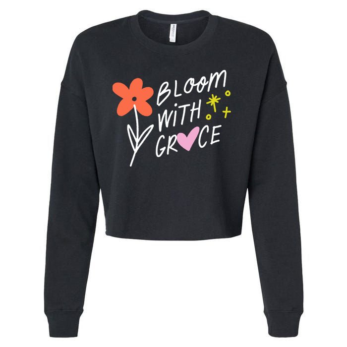 Bloom With Grace Summer Quote Cropped Pullover Crew