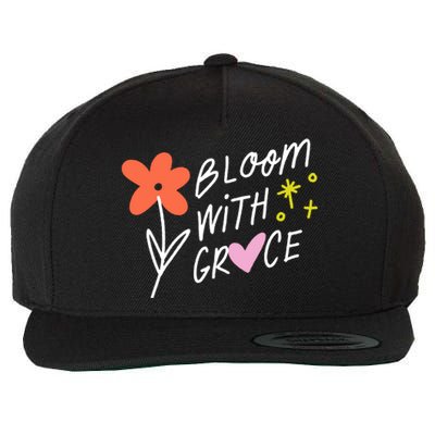 Bloom With Grace Summer Quote Wool Snapback Cap