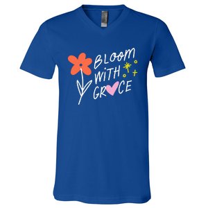 Bloom With Grace Summer Quote V-Neck T-Shirt