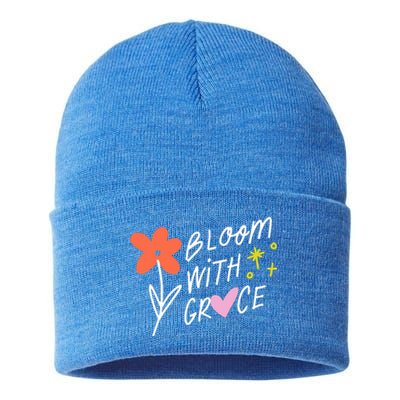 Bloom With Grace Summer Quote Sustainable Knit Beanie