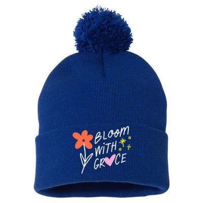 Bloom With Grace Summer Quote Pom Pom 12in Knit Beanie