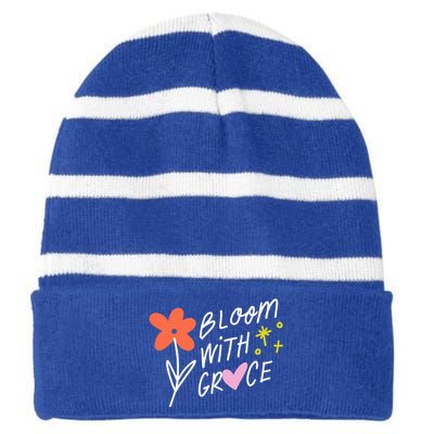 Bloom With Grace Summer Quote Striped Beanie with Solid Band