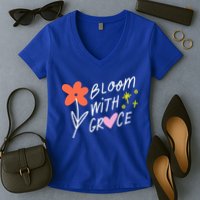 Bloom With Grace Summer Quote Women's V-Neck T-Shirt