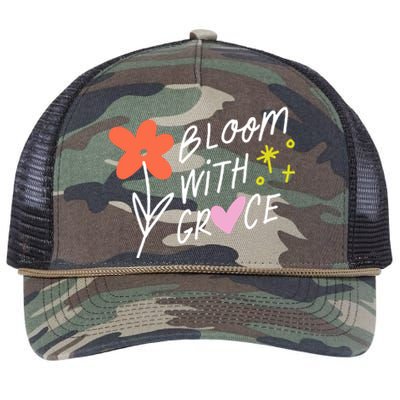 Bloom With Grace Summer Quote Retro Rope Trucker Hat Cap