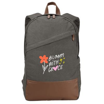 Bloom With Grace Summer Quote Cotton Canvas Backpack