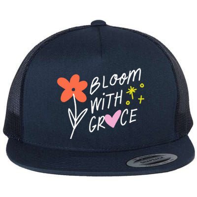 Bloom With Grace Summer Quote Flat Bill Trucker Hat