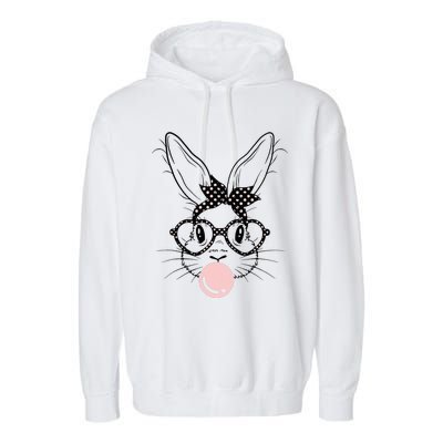 Bunny With Glasses Bubble Gum happy Easter Day Garment-Dyed Fleece Hoodie