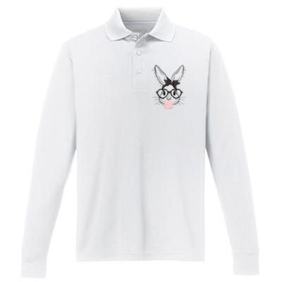 Bunny With Glasses Bubble Gum happy Easter Day Performance Long Sleeve Polo