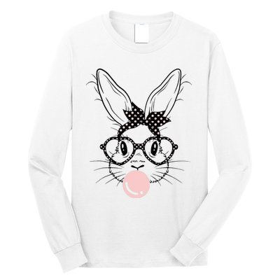 Bunny With Glasses Bubble Gum happy Easter Day Long Sleeve Shirt