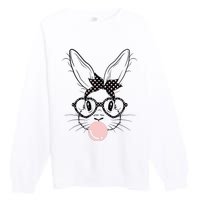 Bunny With Glasses Bubble Gum happy Easter Day Premium Crewneck Sweatshirt