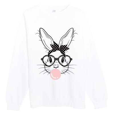 Bunny With Glasses Bubble Gum happy Easter Day Premium Crewneck Sweatshirt