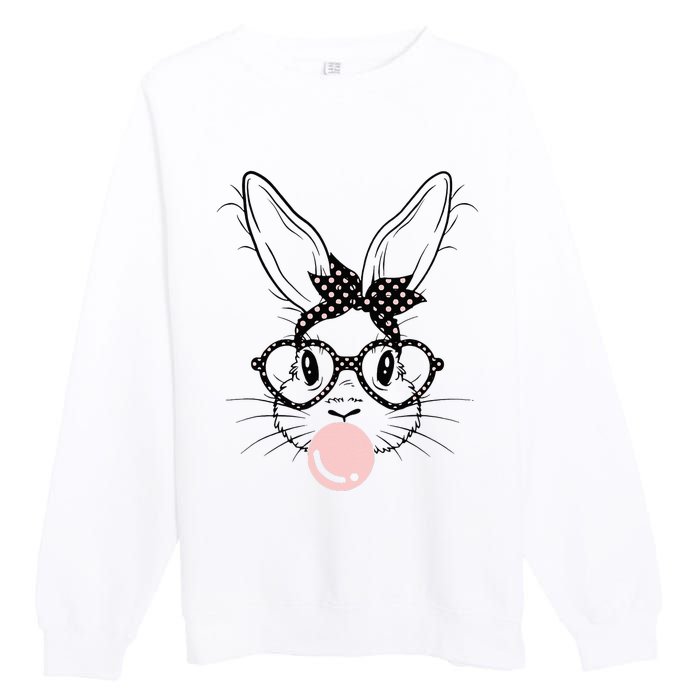 Bunny With Glasses Bubble Gum happy Easter Day Premium Crewneck Sweatshirt