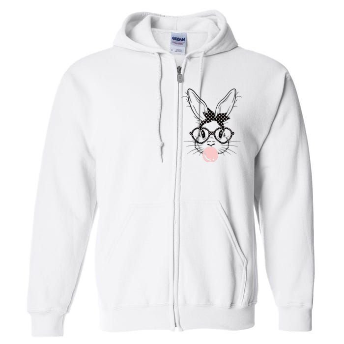 Bunny With Glasses Bubble Gum happy Easter Day Full Zip Hoodie