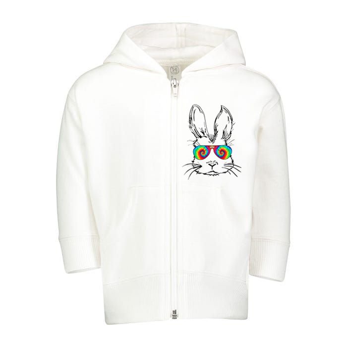 Bunny With Glasses Bubble Gum tie dye Easter Day Toddler Zip Fleece Hoodie