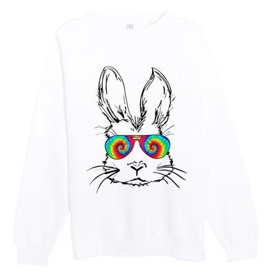 Bunny With Glasses Bubble Gum tie dye Easter Day Premium Crewneck Sweatshirt