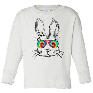 Bunny With Glasses Bubble Gum tie dye Easter Day Toddler Long Sleeve Shirt