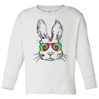 Bunny With Glasses Bubble Gum tie dye Easter Day Toddler Long Sleeve Shirt