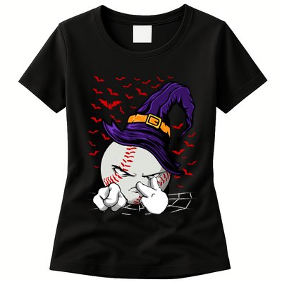 Baseball Witch Hat Baseball Halloween Womens T-Shirt