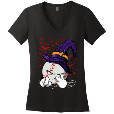 Baseball Witch Hat Baseball Halloween Women's V-Neck T-Shirt