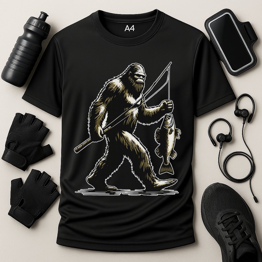 Bigfoot Walleye Hunting Angler Sasquatch Walleye Fishing Performance Shirt