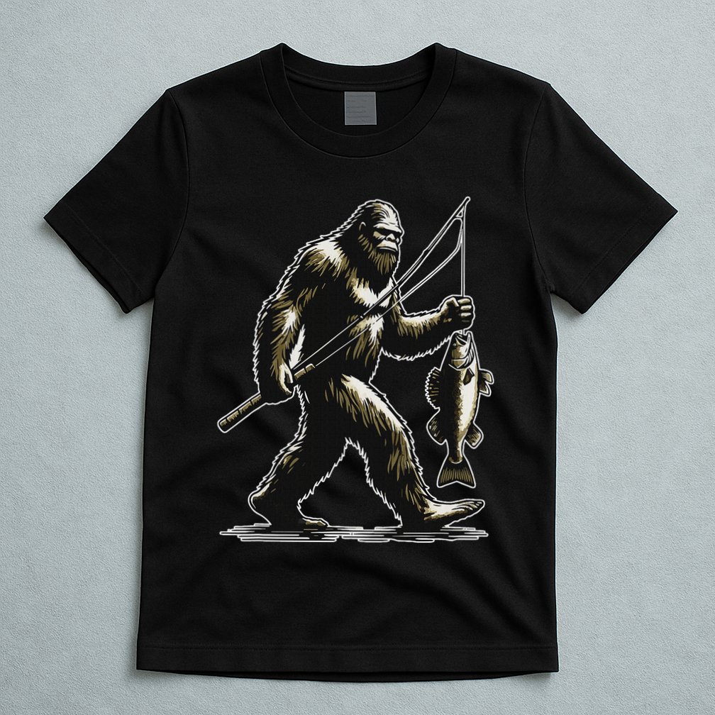 Bigfoot Walleye Hunting Angler Sasquatch Walleye Fishing T-Shirt