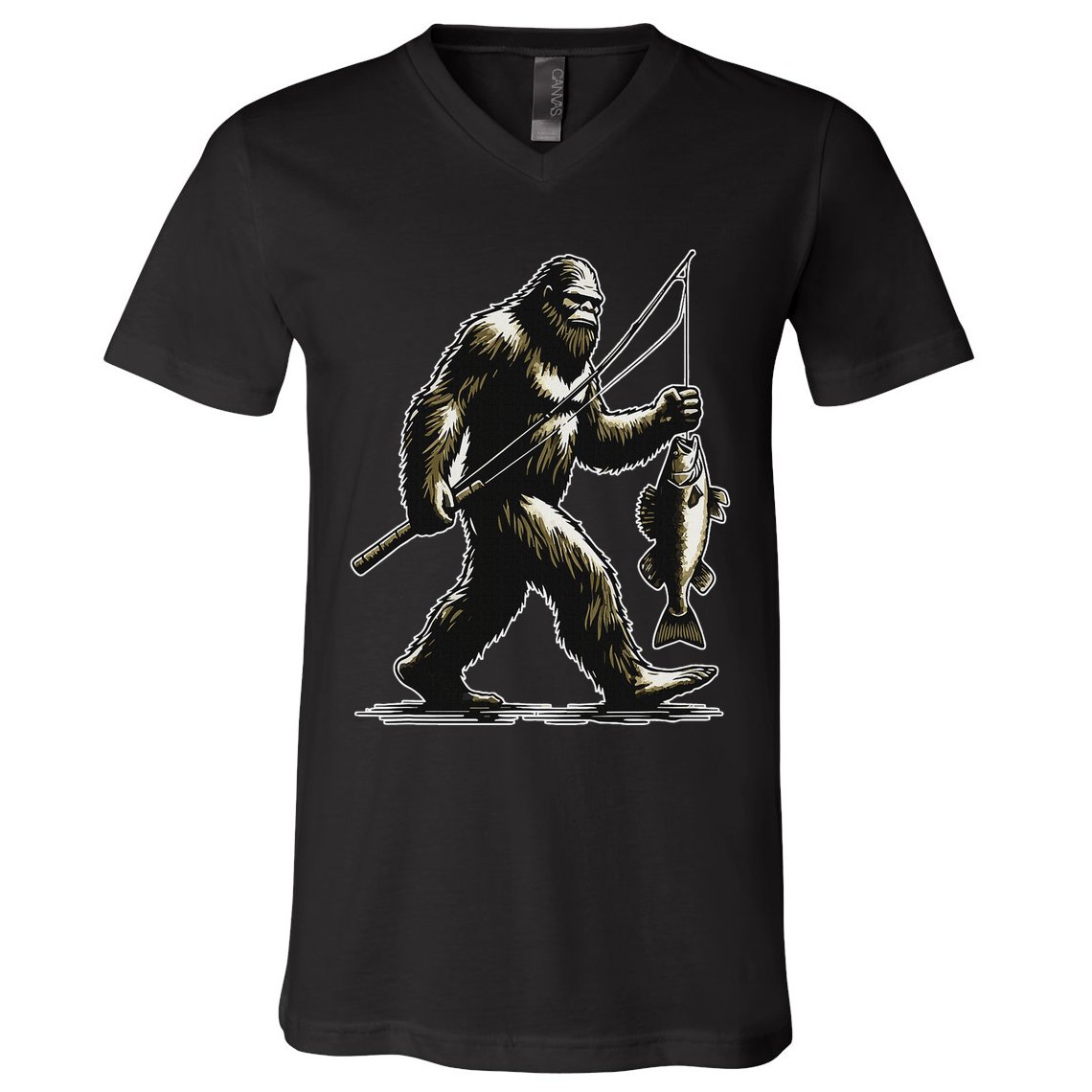 Bigfoot Walleye Hunting Angler Sasquatch Walleye Fishing V-Neck T-Shirt