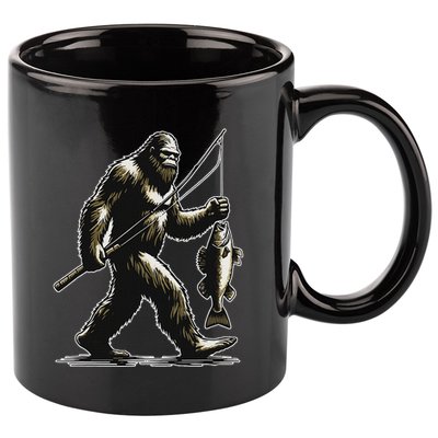 Bigfoot Walleye Hunting Angler Sasquatch Walleye Fishing 11oz C Handle Ceramic Mug