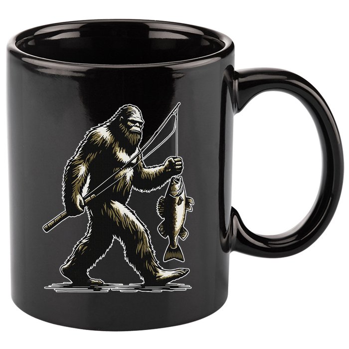 Bigfoot Walleye Hunting Angler Sasquatch Walleye Fishing 11oz C Handle Ceramic Mug