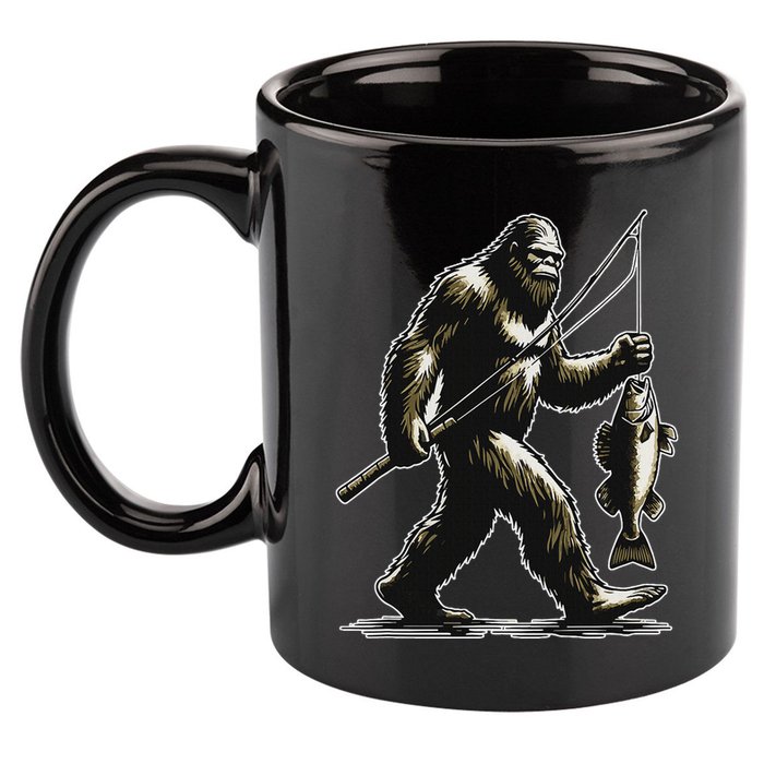 Bigfoot Walleye Hunting Angler Sasquatch Walleye Fishing 11oz C Handle Ceramic Mug