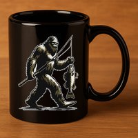 Bigfoot Walleye Hunting Angler Sasquatch Walleye Fishing 11oz C Handle Ceramic Mug