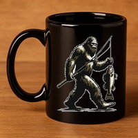 Bigfoot Walleye Hunting Angler Sasquatch Walleye Fishing 11oz C Handle Ceramic Mug