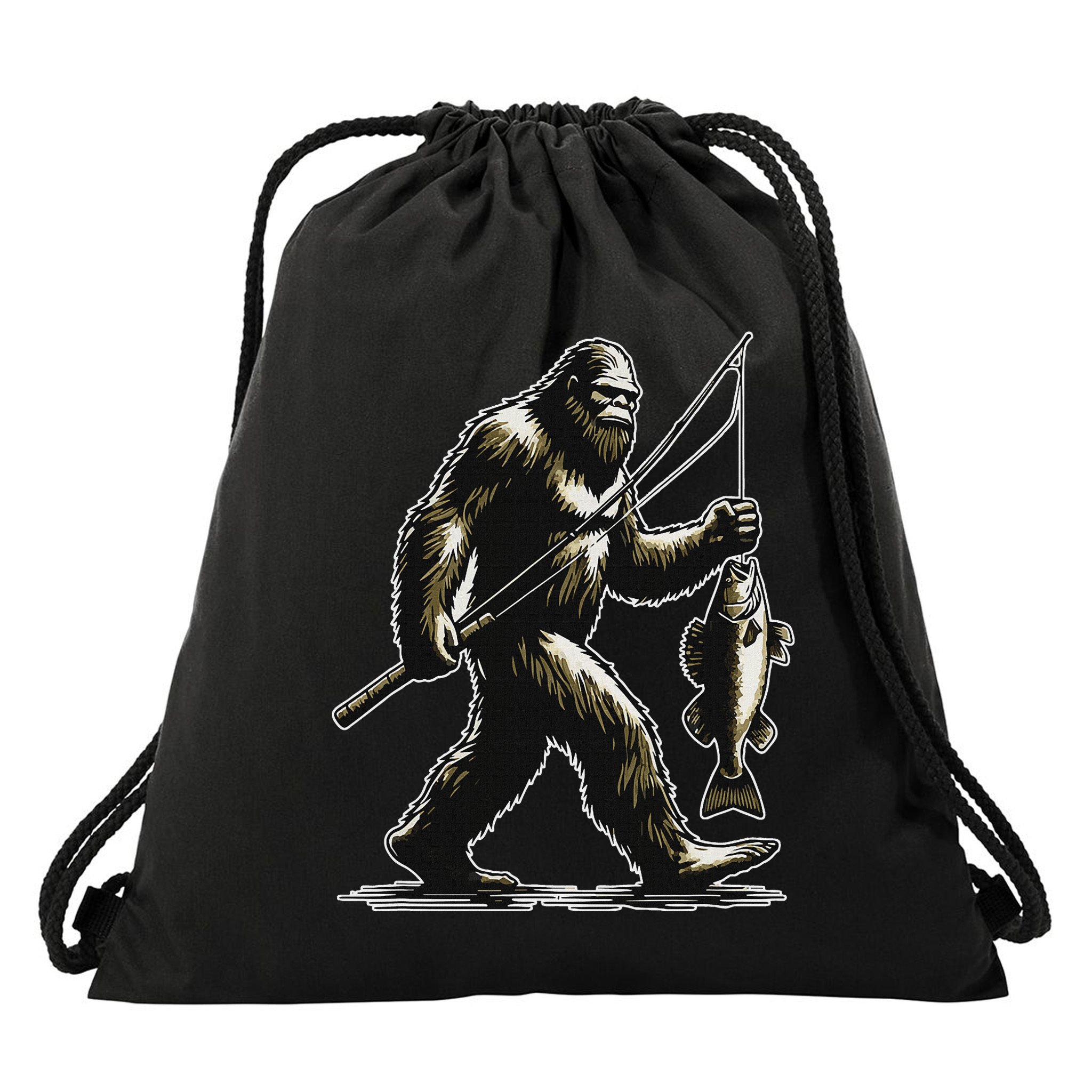 Bigfoot Walleye Hunting Angler Sasquatch Walleye Fishing Drawstring Bag
