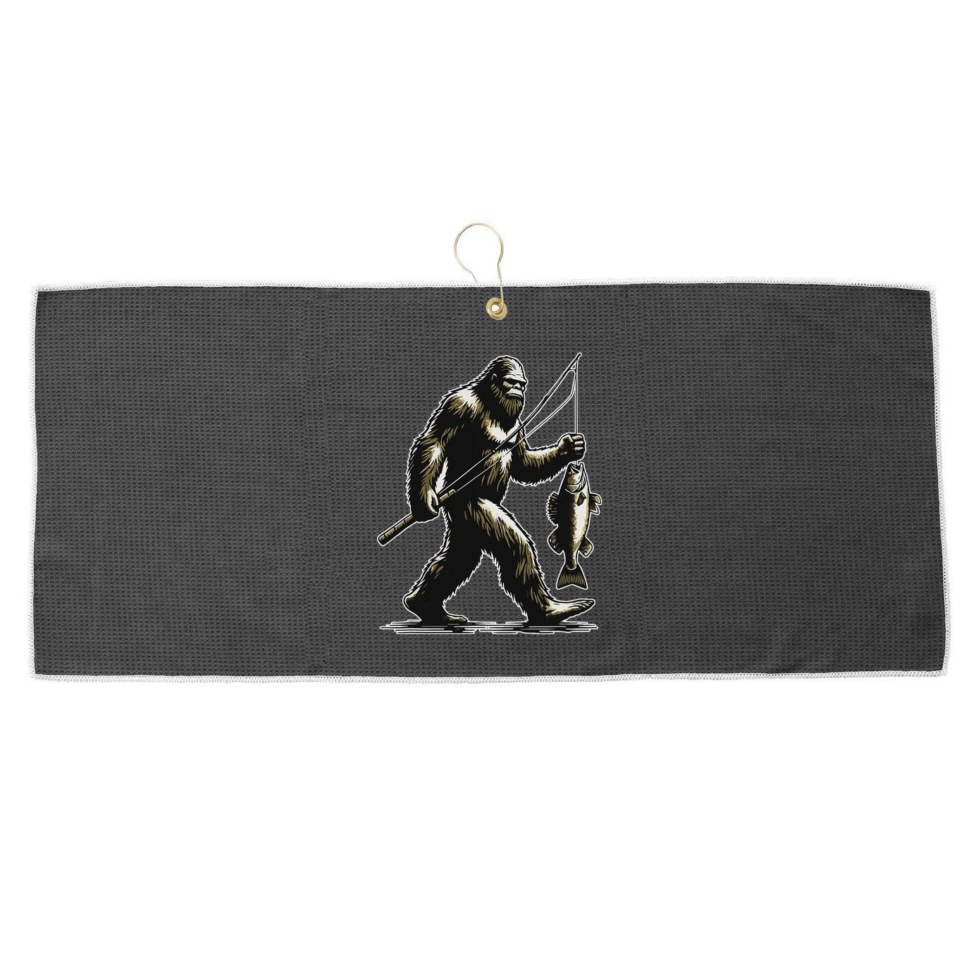 Bigfoot Walleye Hunting Angler Sasquatch Walleye Fishing Large Microfiber Waffle Golf Towel