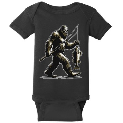 Bigfoot Walleye Hunting Angler Sasquatch Walleye Fishing Baby Bodysuit