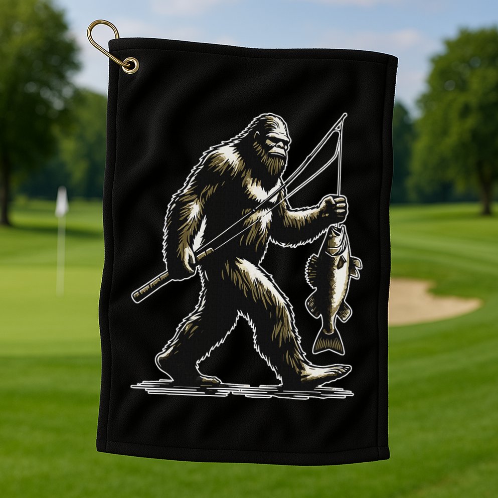 Bigfoot Walleye Hunting Angler Sasquatch Walleye Fishing Golf Towel