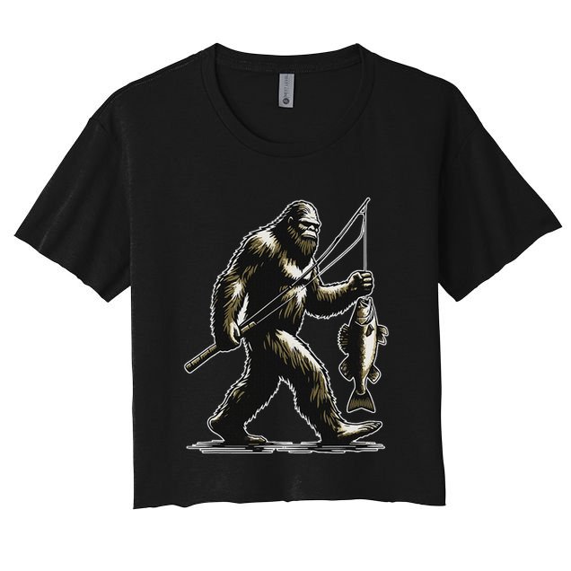 Bigfoot Walleye Hunting Angler Sasquatch Walleye Fishing Crop Top