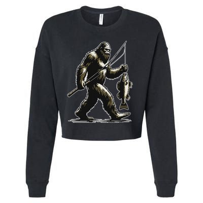 Bigfoot Walleye Hunting Angler Sasquatch Walleye Fishing Cropped Pullover Crew